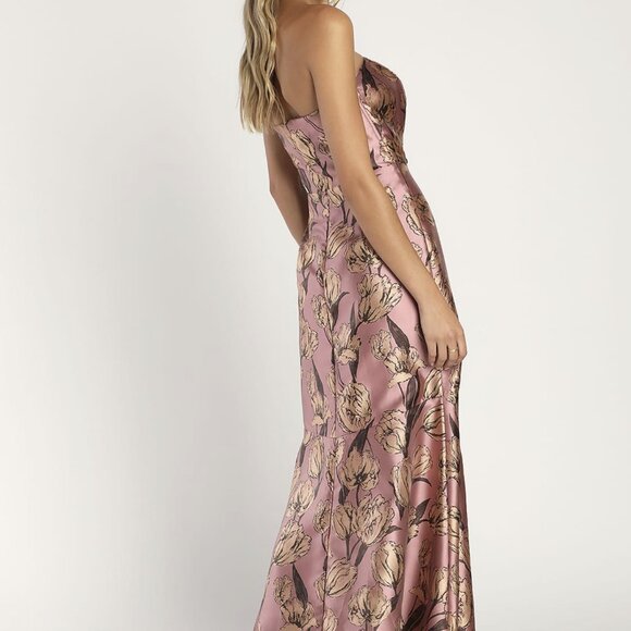 NWT Lulus Gowning Around Mauve Floral Jacquard Strapless Maxi Dress - Picture 2 of 9